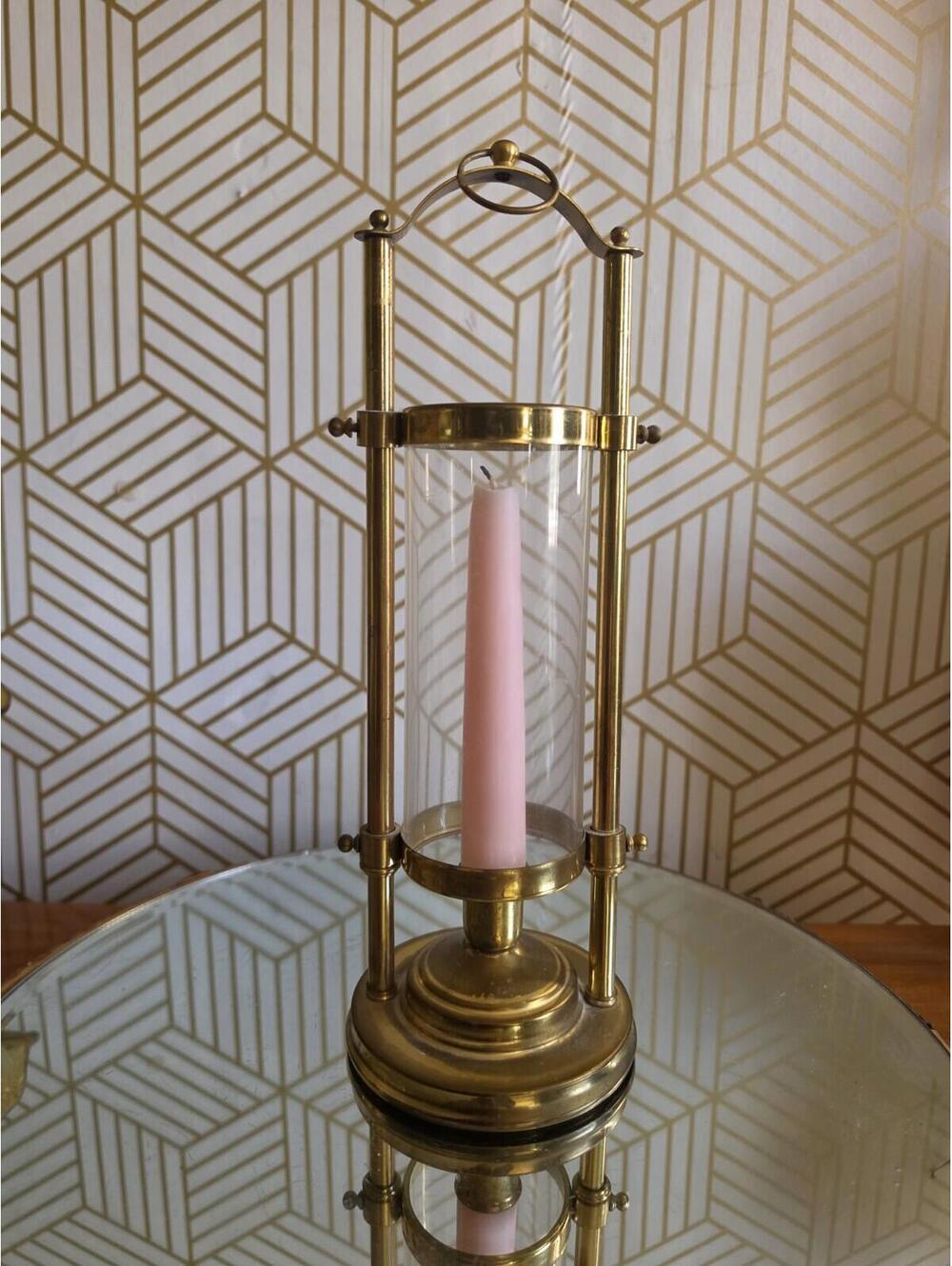Vintage Brass Ship Lantern Candle Holder Maritime Nautical Train Railroad 11"